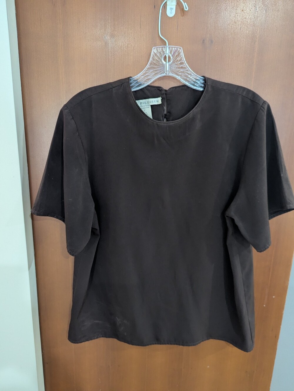 Jack MulQueen Chocolate Brown Short Sleeve Round Neck Blouse Top Sz Sm *Note - Picture 2 of 7